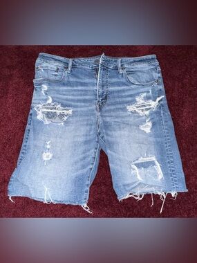 American Eagle AE Airflex+ Denim Men’s Shorts Distressed Dark  Size 36 Stretch